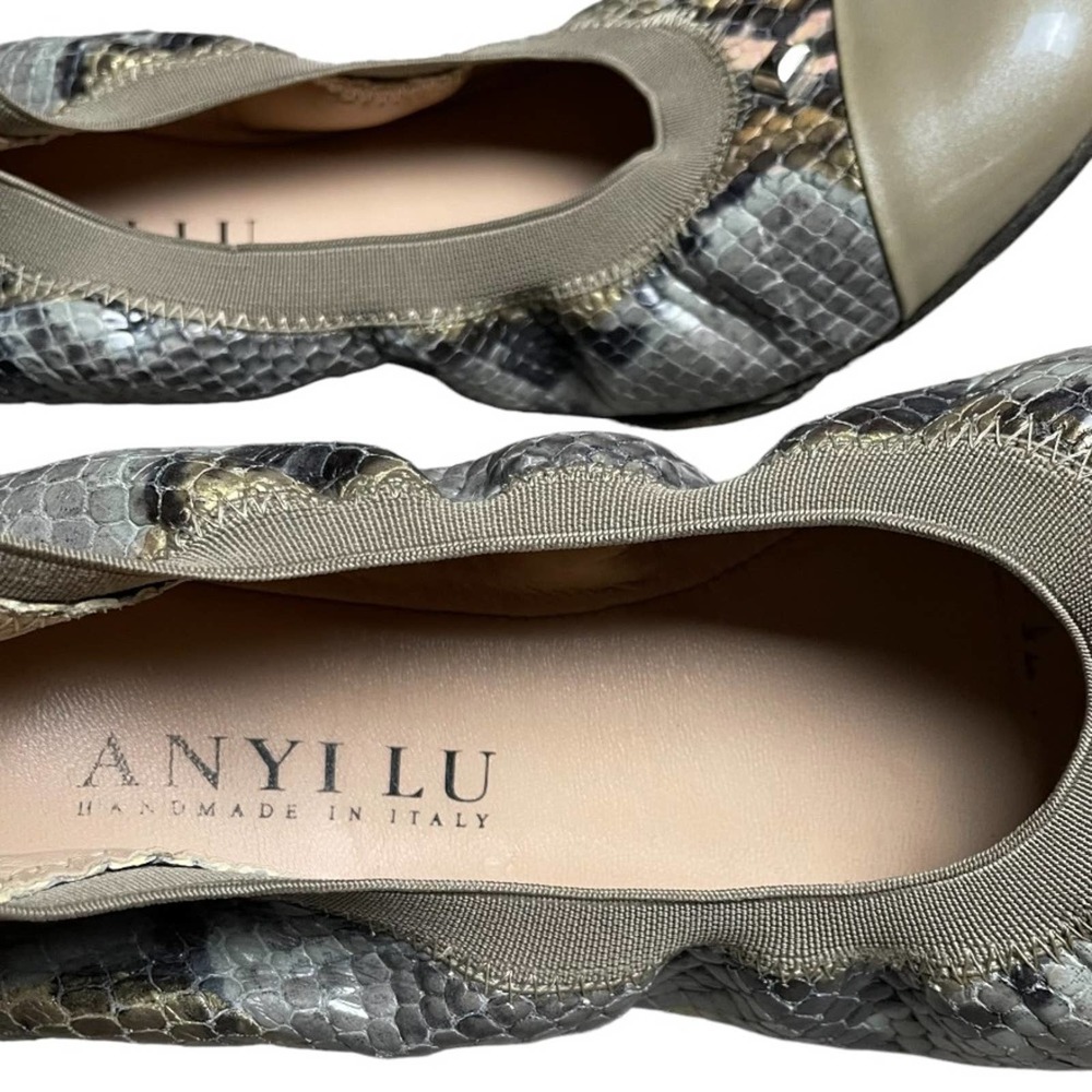 Anyi Lu Snakeskin/Patent Handmade In Italy Ballet Flats SIZE 7.5 - Picture 3 of 5